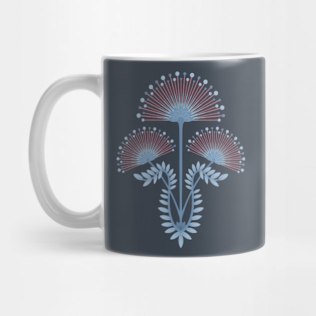 MIMOSA Art Deco Floral in Light Red Powder and Pastel Blue - UnBlink Studio by Jackie Tahara by UnBlink Studio by Jackie Tahara